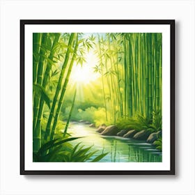 A Stream In A Bamboo Forest At Sun Rise Square Composition 67 Art Print