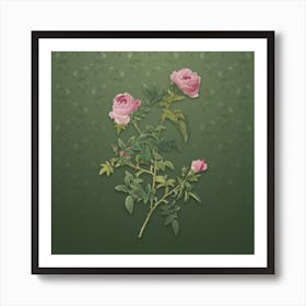 Vintage Rose of the Hedges Botanical on Lunar Green Pattern Art Print