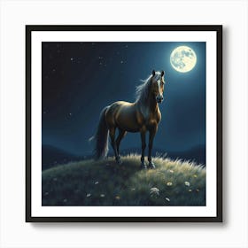 Horse In The Moonlight 20 Art Print