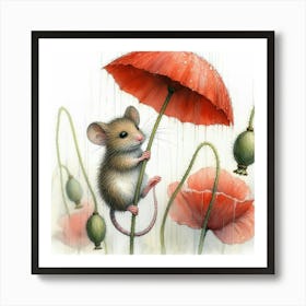 Mouse In Poppies 1 Art Print