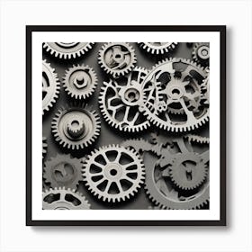 Gears On Black Background 9 Art Print