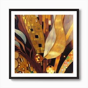 Golden Botanical Klimt Style Art Print