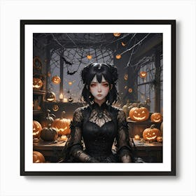 Halloween Goth Anime Girl Art Print