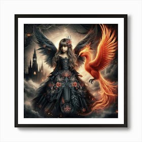 Portrays A Young Fairy Alongside A Phoenix 1 Art Print