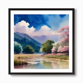 Watercolor Of Cherry Blossoms Art Print