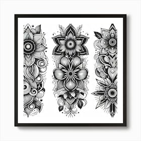 Set Of Floral Tattoos Art Print