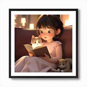 Little Girl Reading A Book Art Print