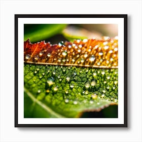 Close Up Of A Leaf With Water Droplets Art Print