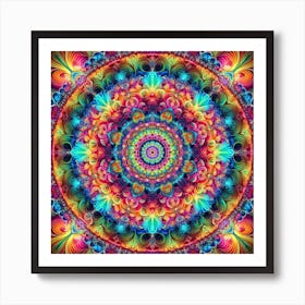 Fractal Fusion: A Psychedelic Mandala with Vibrant Colors Art Print