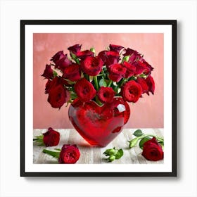 Red Roses In A Heart Vase 6 Art Print