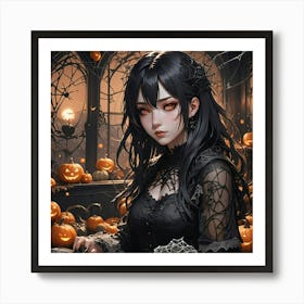 Halloween Goth Anime Girl 3 Art Print