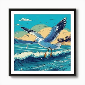 Seagull Flying Over The Ocean Art Print