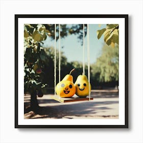 Pear faces on the swing Art Print