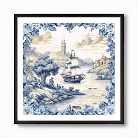 Cornwall England Delft Tile Illustration 1 Art Print