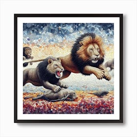 Feeding Time Lions Mosaic Art Print