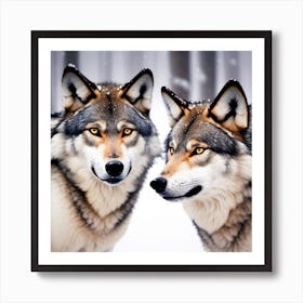 Two Wolves In The Snow Art Print