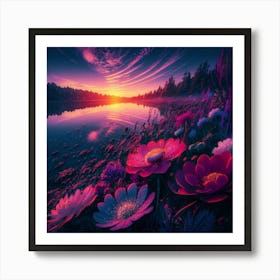 Sunset Flowers 1 Art Print