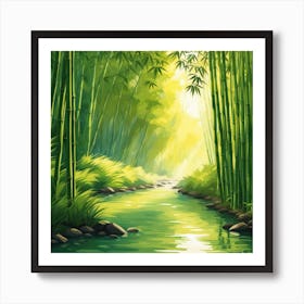 A Stream In A Bamboo Forest At Sun Rise Square Composition 268 Art Print