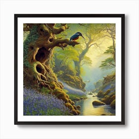 Kingfisher In The Forest 4 Art Print