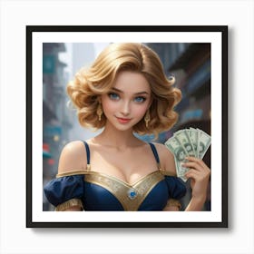 Girl Holding Money Art Print