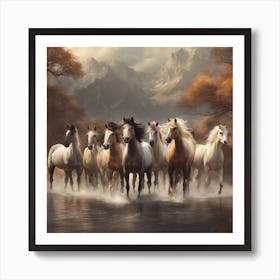 Horses In The Water Art Print