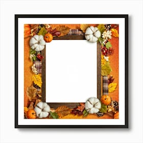 A Seasonal Thanksgiving Frame Design Featuring A Round Cotton Chaplet Layered With Autumn Leaves Ad (4) Art Print