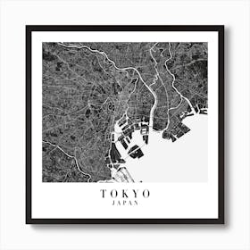 Tokyo Japan Minimal Black Mono Street Map  Square Art Print