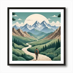 Man Hiking In The Mountains Art Print