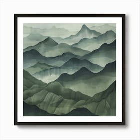 Japanese Watercolour Of Mount Hakusan 2 Art Print