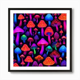 Neon Psychedelic Mushrooms Art Print