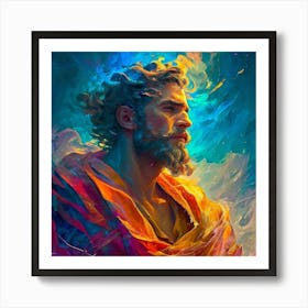 Greek God King Commanding The Elements Cloaked In Swirling Mystical Magic Eyes Alight Art Print