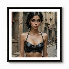 Sexy Girl In Leather Art Print
