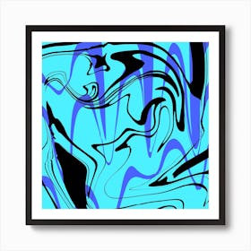 Abstract Painting Mint Background Swirl Blue Black Art Print