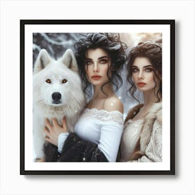 Two Women And A Wolf Art Print