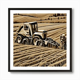 Harvesting Monochrome Cubism Style Art Print