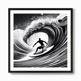 Black And White Surfer 4 Art Print