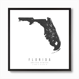 Florida Mono Black And White Modern Minimal Street Map Square Art Print