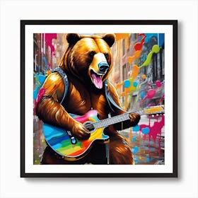 Bear Playing Guitar Art Print