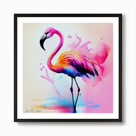 Color Water Painting Of A Beautifully Designed Flamingo Art Print