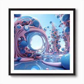 Pink & Blue Fluid Gloss Abstract 1 Art Print