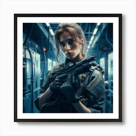 Futuristic Woman In Military Uniform Art Print