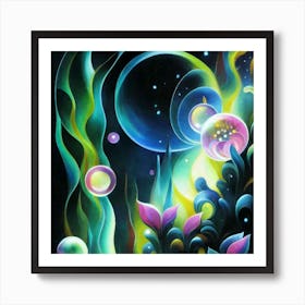 Abstract oil painting: Water flowers in a night garden 5 Art Print