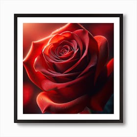 A Close Up Image Of A Single, Vibrant Red Rose In Full Bloom Art Print