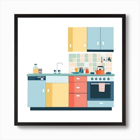 Kitchen Interior Flat Vector Illustration 6 Art Print