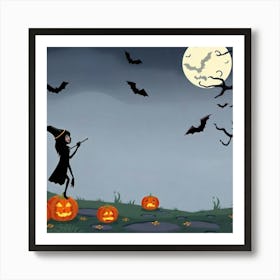 Moonlit Spells: A Witch’s Halloween Under the Full Moon Art Print