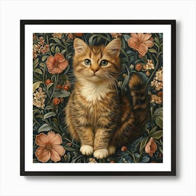 Cat In Flowers Art 2 Art Print