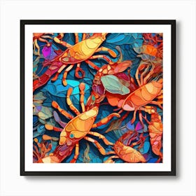 Seamless Pattern Of Shrimps 3 Art Print