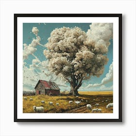 'Sheep Grazing' Art Print