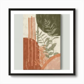 Abstract boho wall art in beige and green 9 Art Print