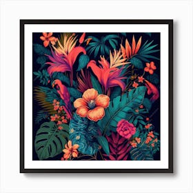 Tropical Flowers Floral Floral Pattern Pattern Art Print